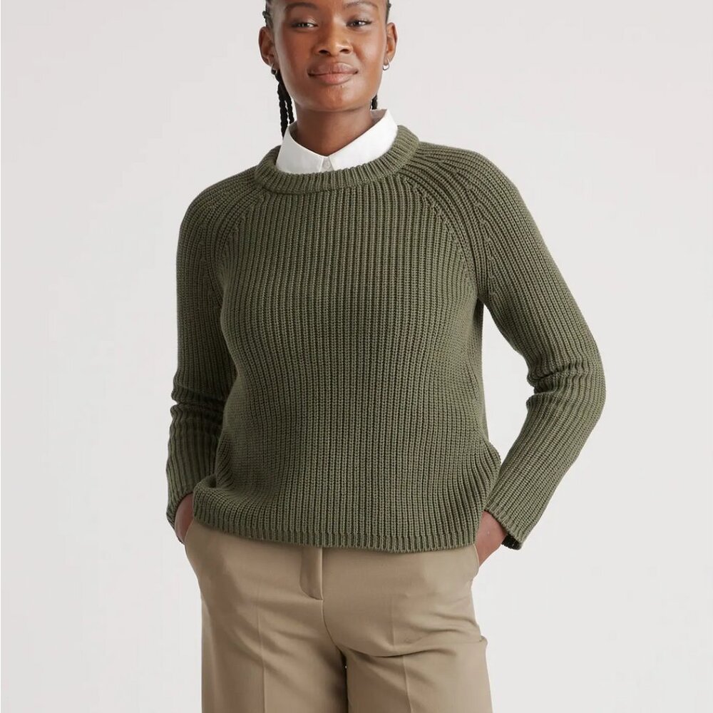 NWOT Quince Cotton Fishermans Sweater - XXS - Dark Olive Green
